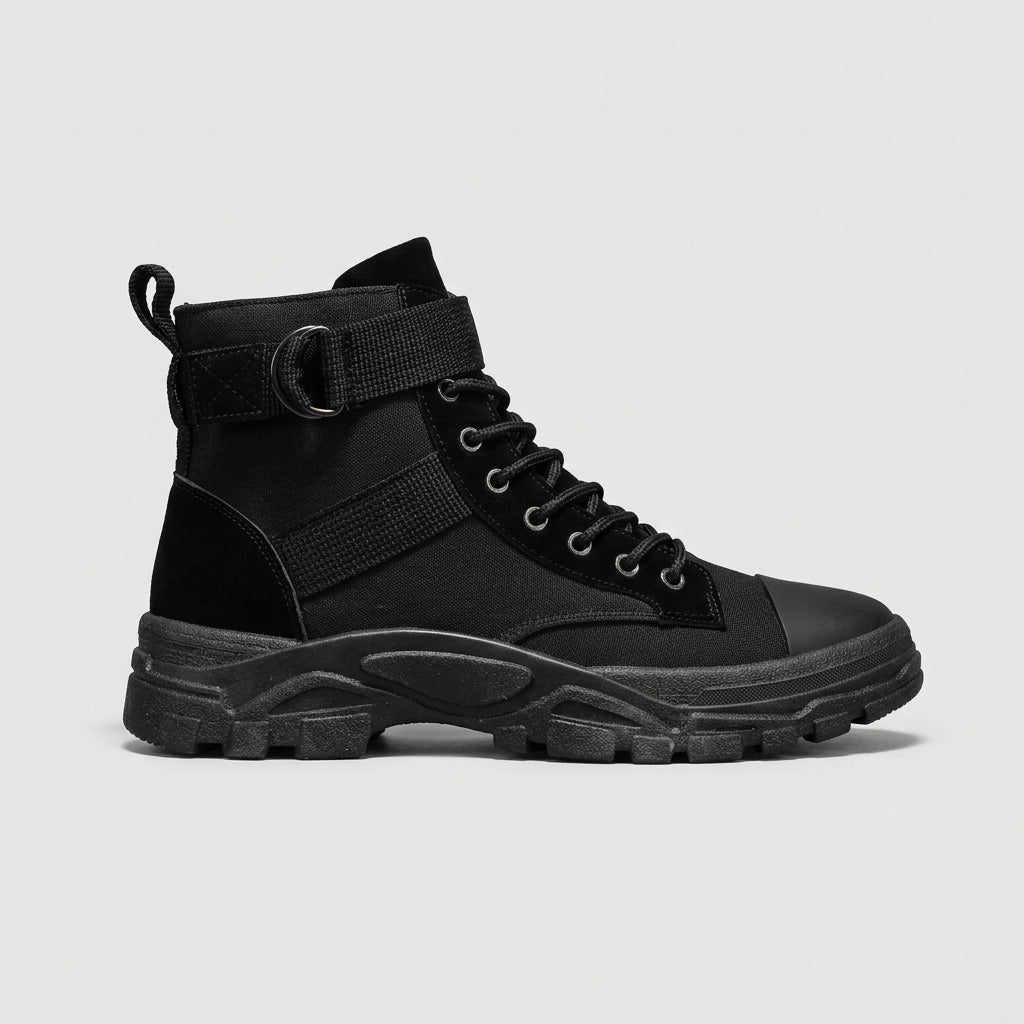 Men's High-Top Boots - Canvas - Chunky Sole - Lace-Up Strap
