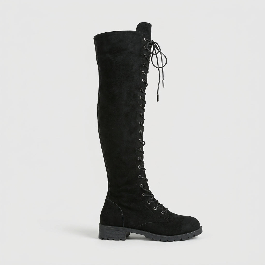 Women's Knee High Boots Over-the-Knee Lace-Up Low Block Heel