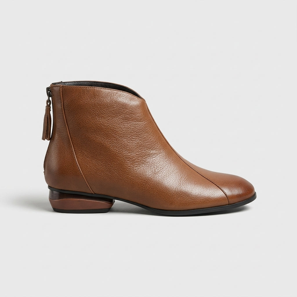 Women's Ankle Boots with V-Cut Topline and Metallic Heel Trim