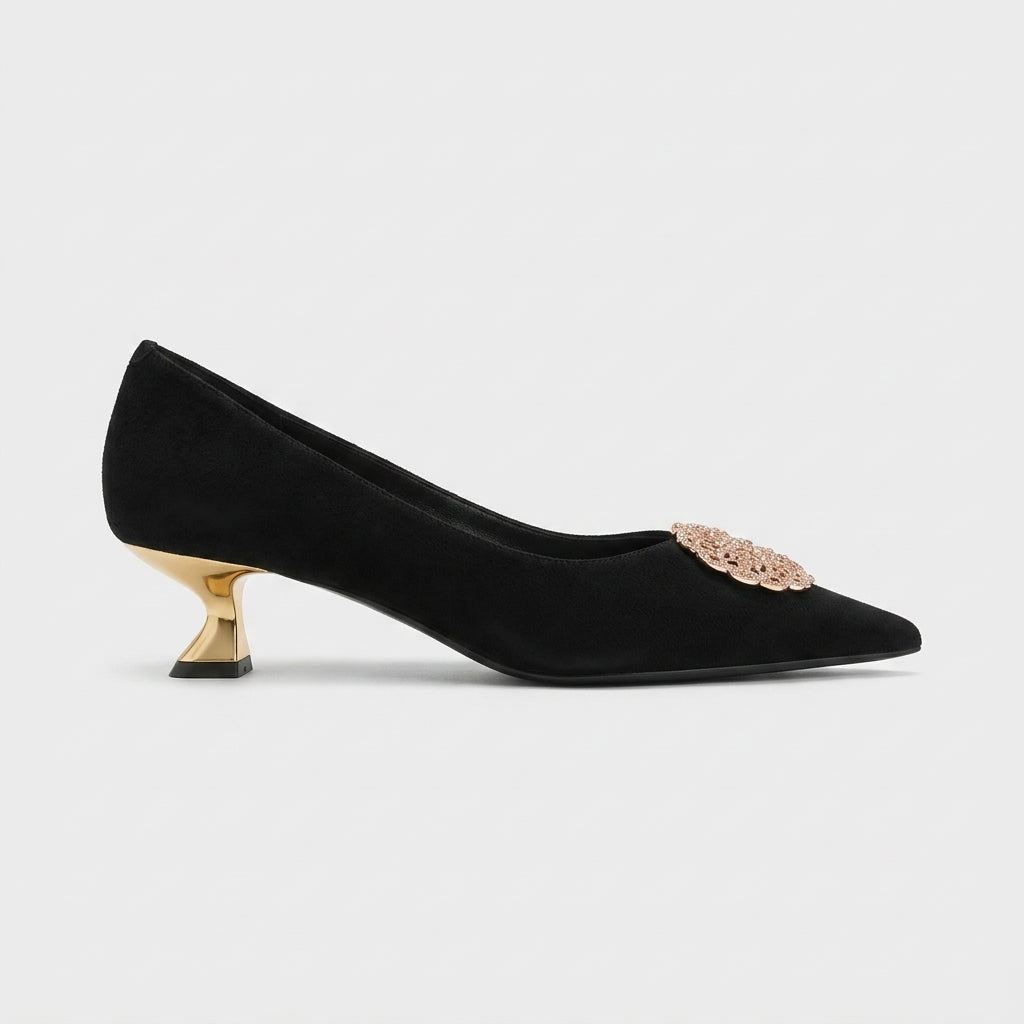 Women's Kitten Heels Pointed Toe Suede Embellished Pumps
