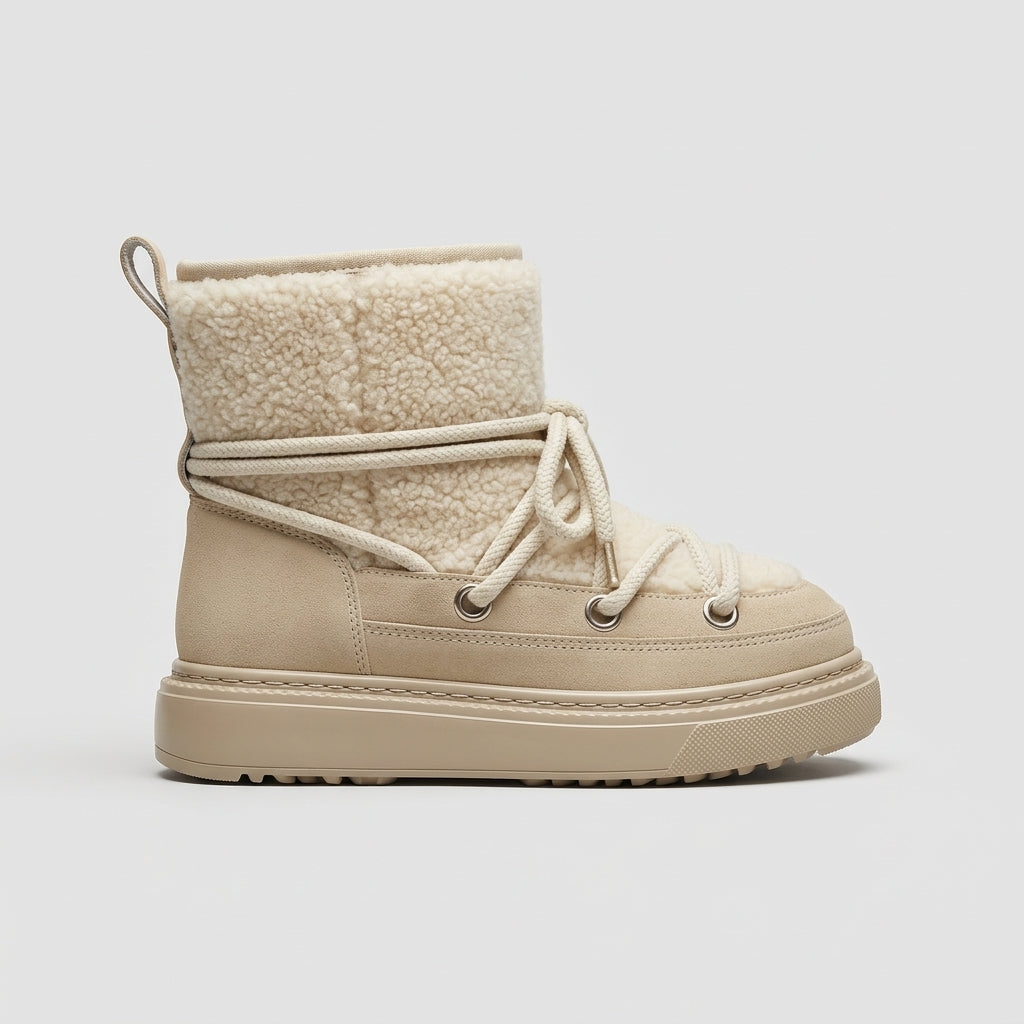 Women's Ankle Boots Platform Sole Sherpa-Lined Lace-Up