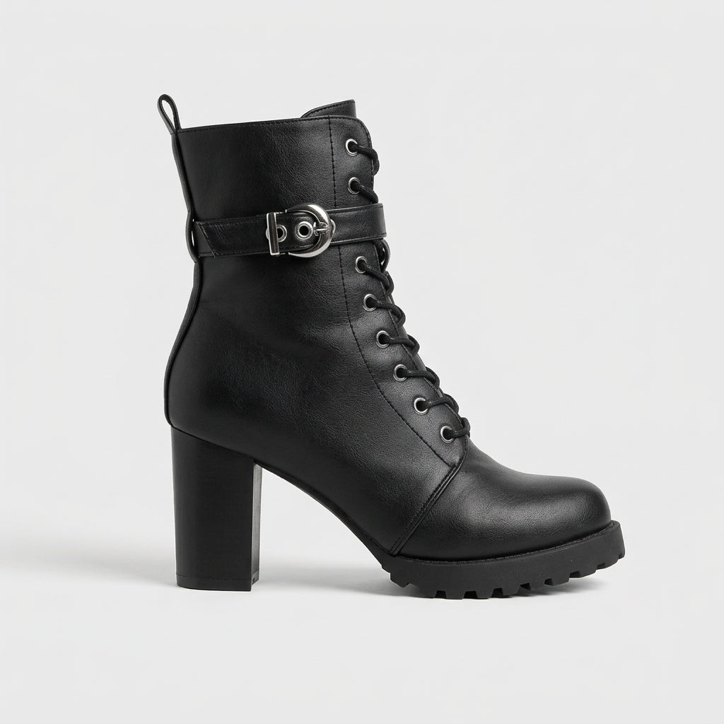 Women's Ankle Boots Block Heel Lace-Up Buckle Strap Platform