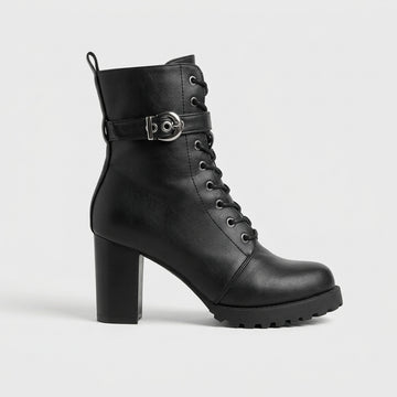 Women's Ankle Boots Block Heel Lace-Up Buckle Strap Platform