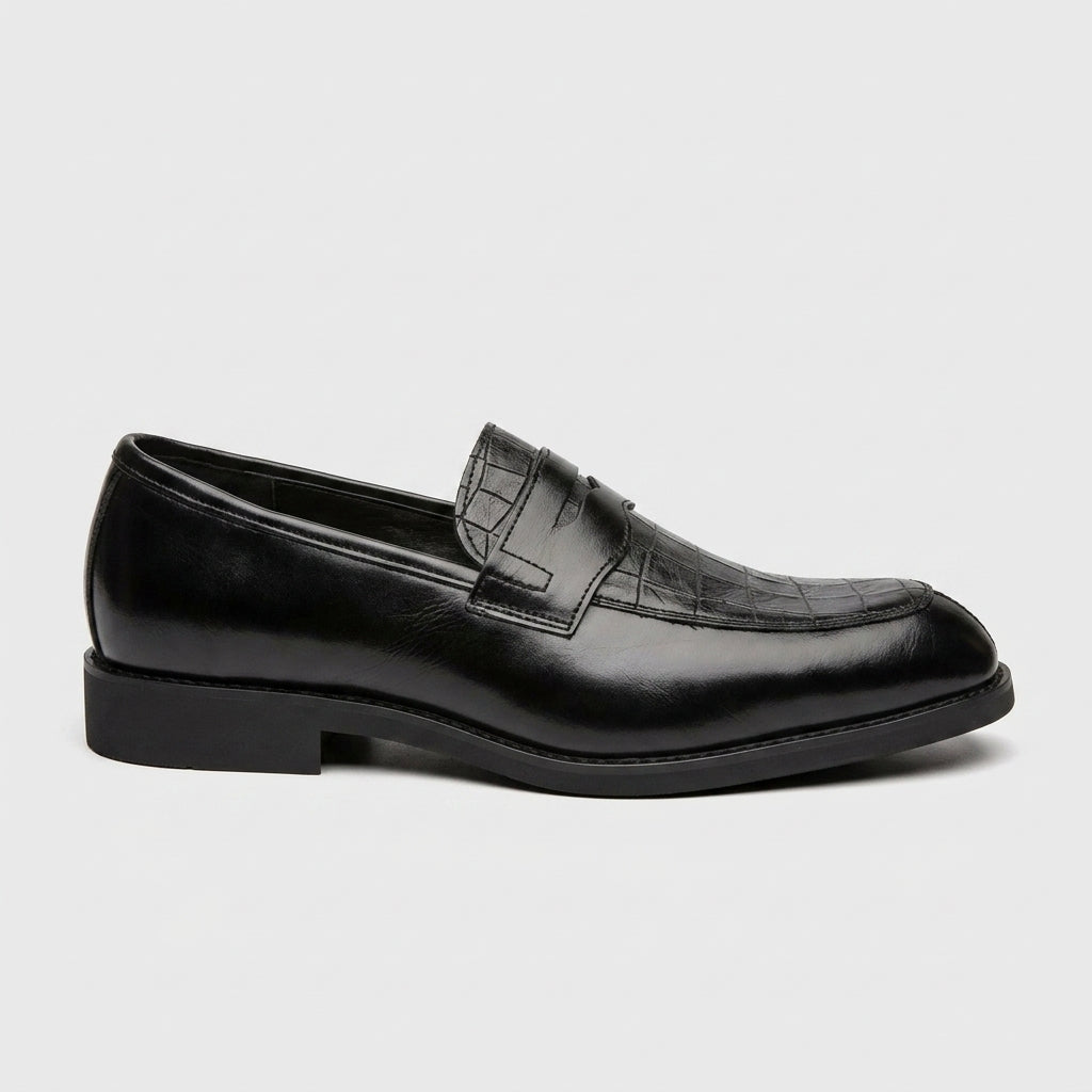 Men's Penny Loafers Slip-On Croc-Embossed Leather Low Heel