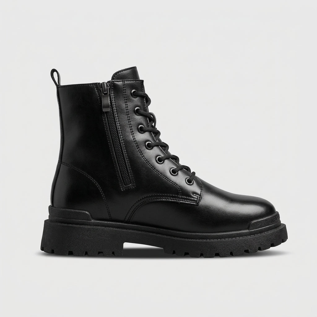 Men's Ankle Boots Lace-Up Side Zip Platform Lug Sole