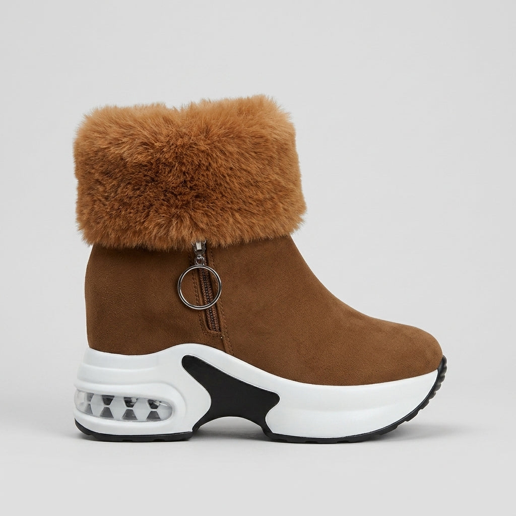 Women's Ankle Boots Platform Sole Fur-Trimmed Zipper Closure