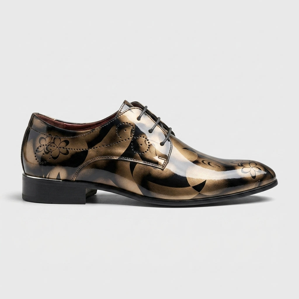 Men's Derby Shoes Floral Print Lace-Up Pointed Toe Low Heel