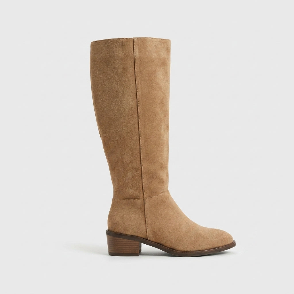 Women's Knee-High Boots with Round Toe and Side Zip Closure