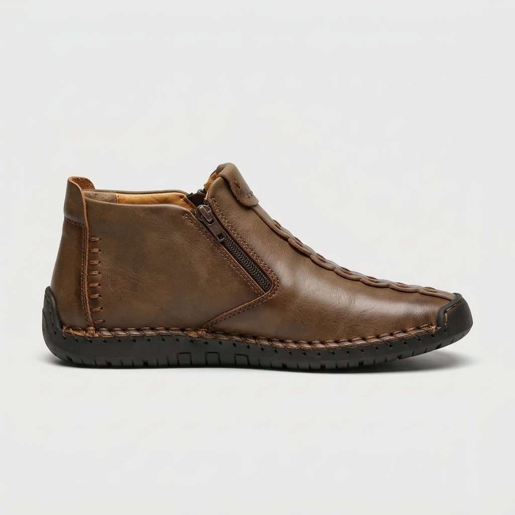Men's Ankle Boots Zipper Stitched Round Toe Rubber Sole Vintage