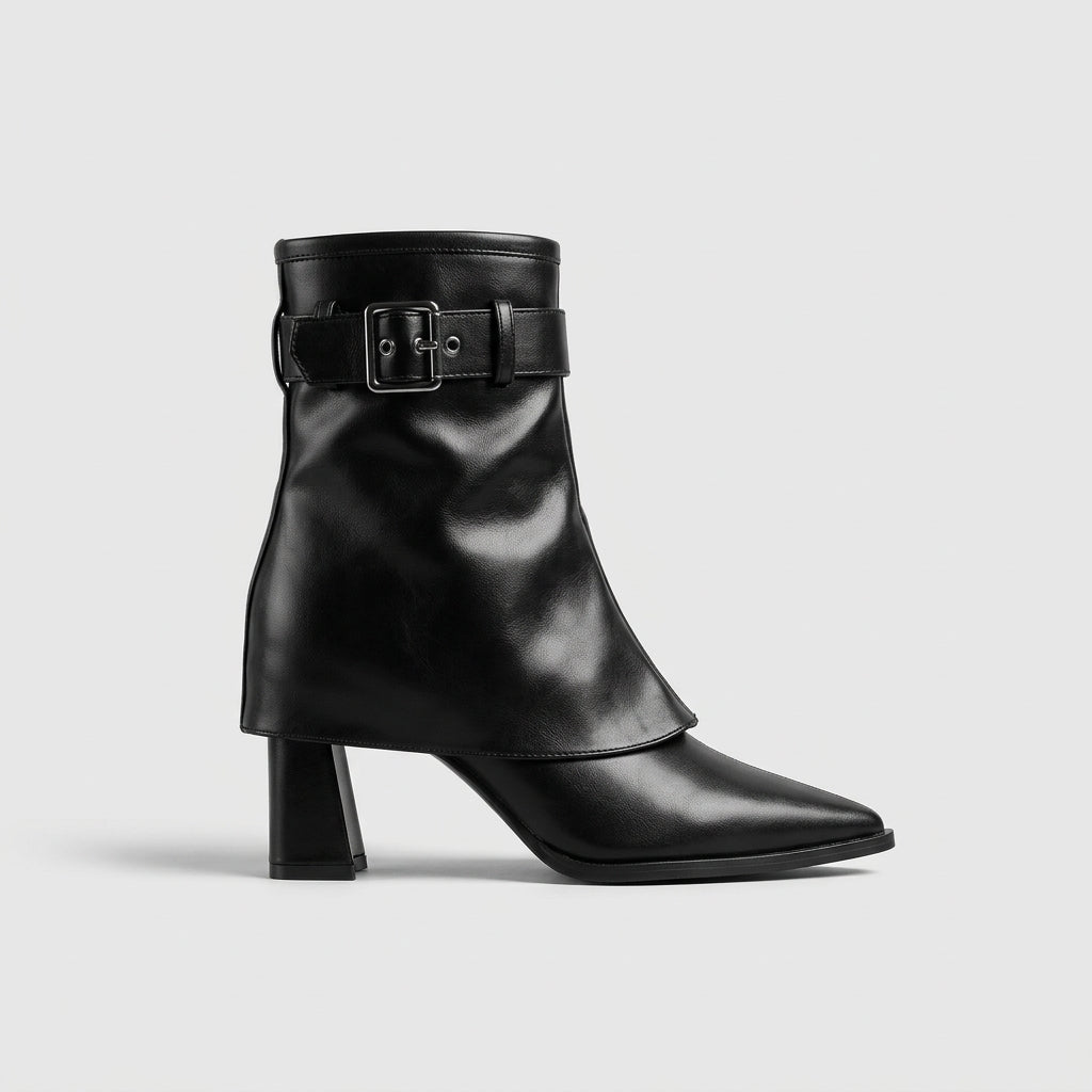 Women’s Ankle Boots with Fold-Over Cuff, Buckle Strap