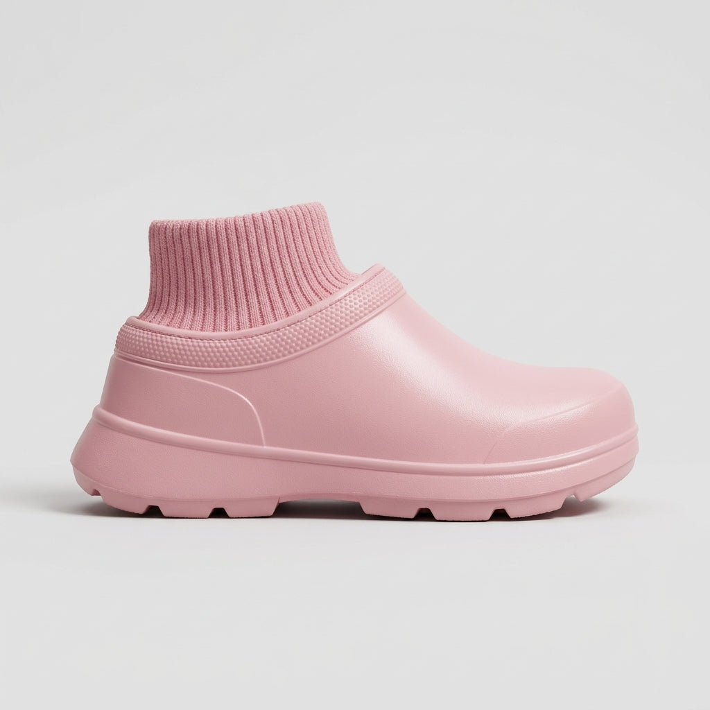 Women's Platform Slip-On Shoes with Knit Sock Collar and Lug Sole