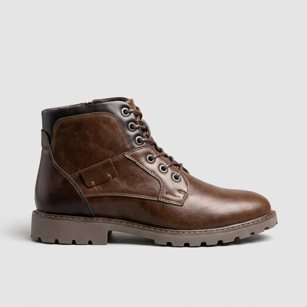 Men's Lace-Up Boots with Side Pull Tab and Lugged Sole