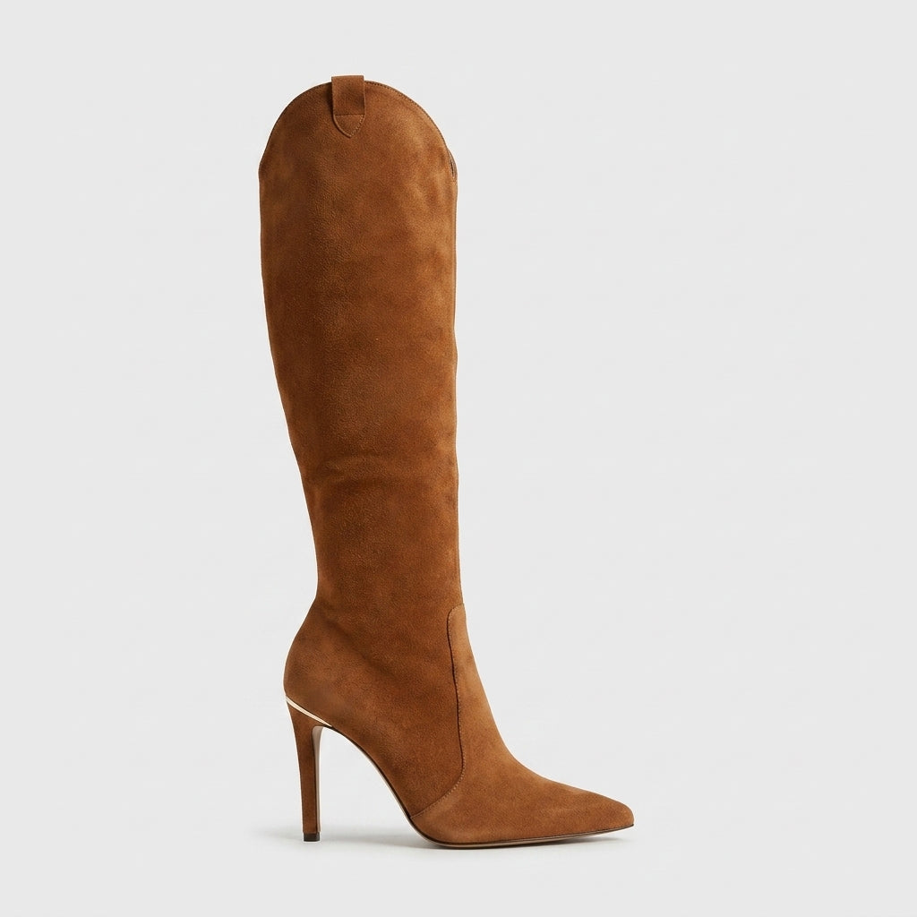 Women's Pointed Toe Knee-High Boots with Stiletto Heel