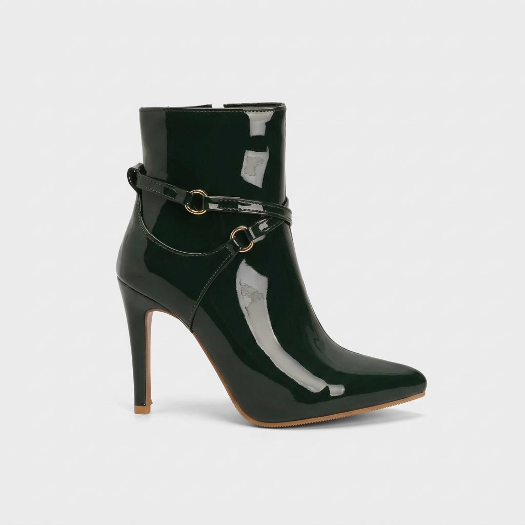 Women's Ankle Boots Patent Pointed Toe Stiletto Heel Dual Strap