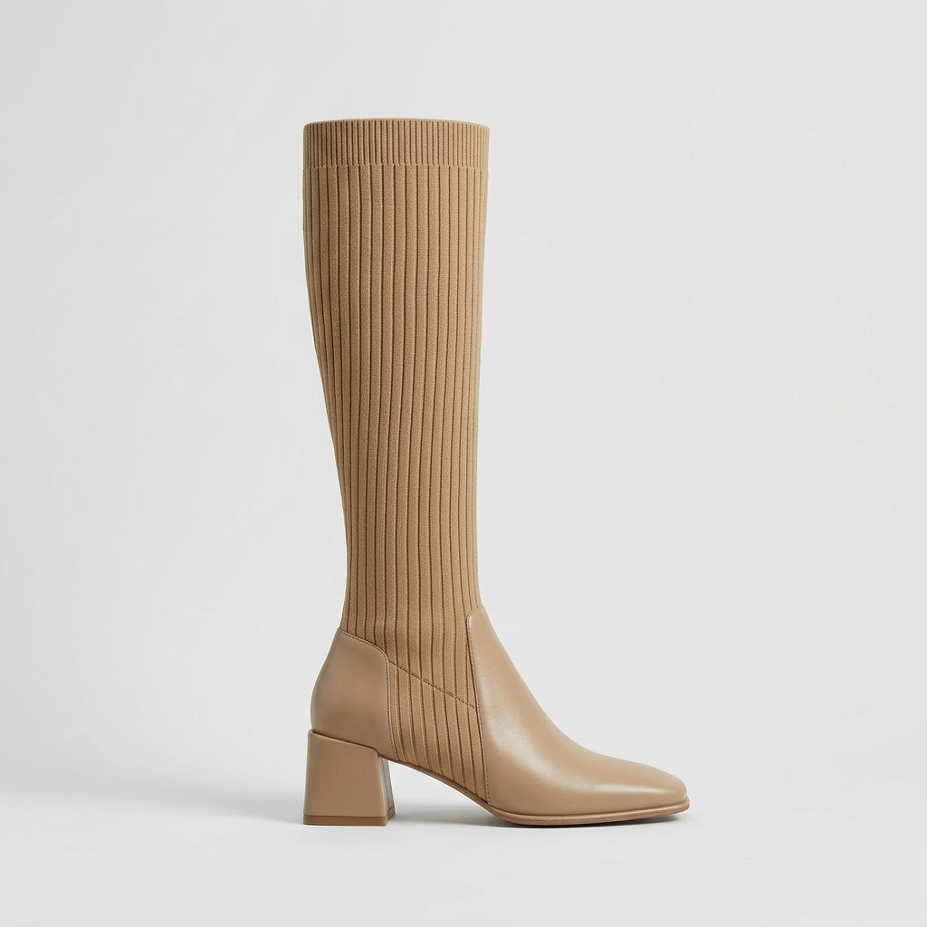 Women's Knee High Boots Stretch Knit Block Heel Sock