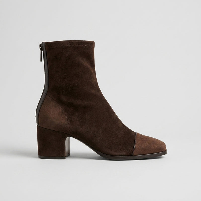 Women's Ankle Boots Square Toe High Heel Suede British Style