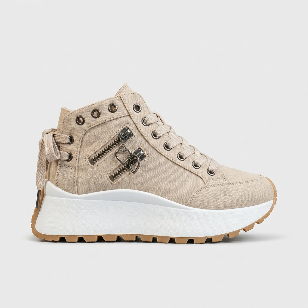 Women's High-Top Sneakers Lace-Up Platform Sole Zipper Detail