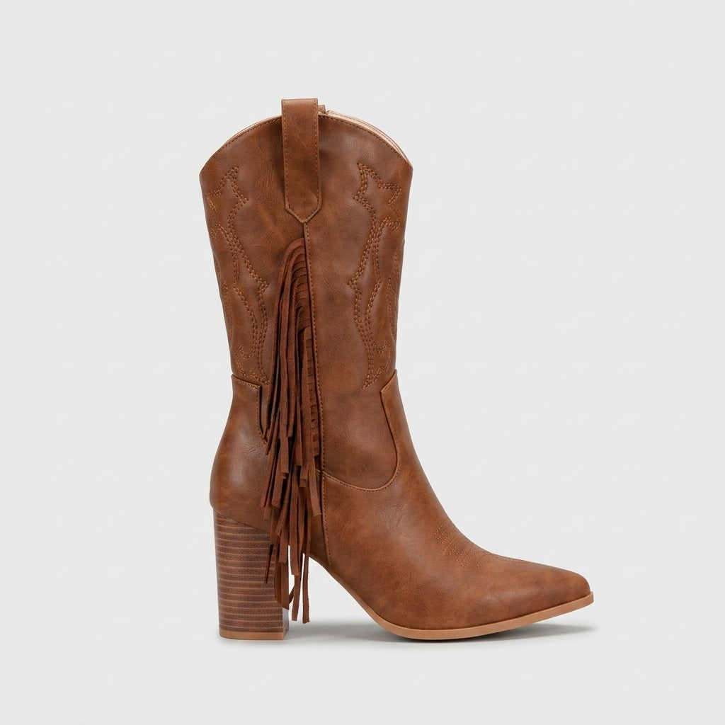 Women's Boots Fringe Western Mid-Calf Block Heel
