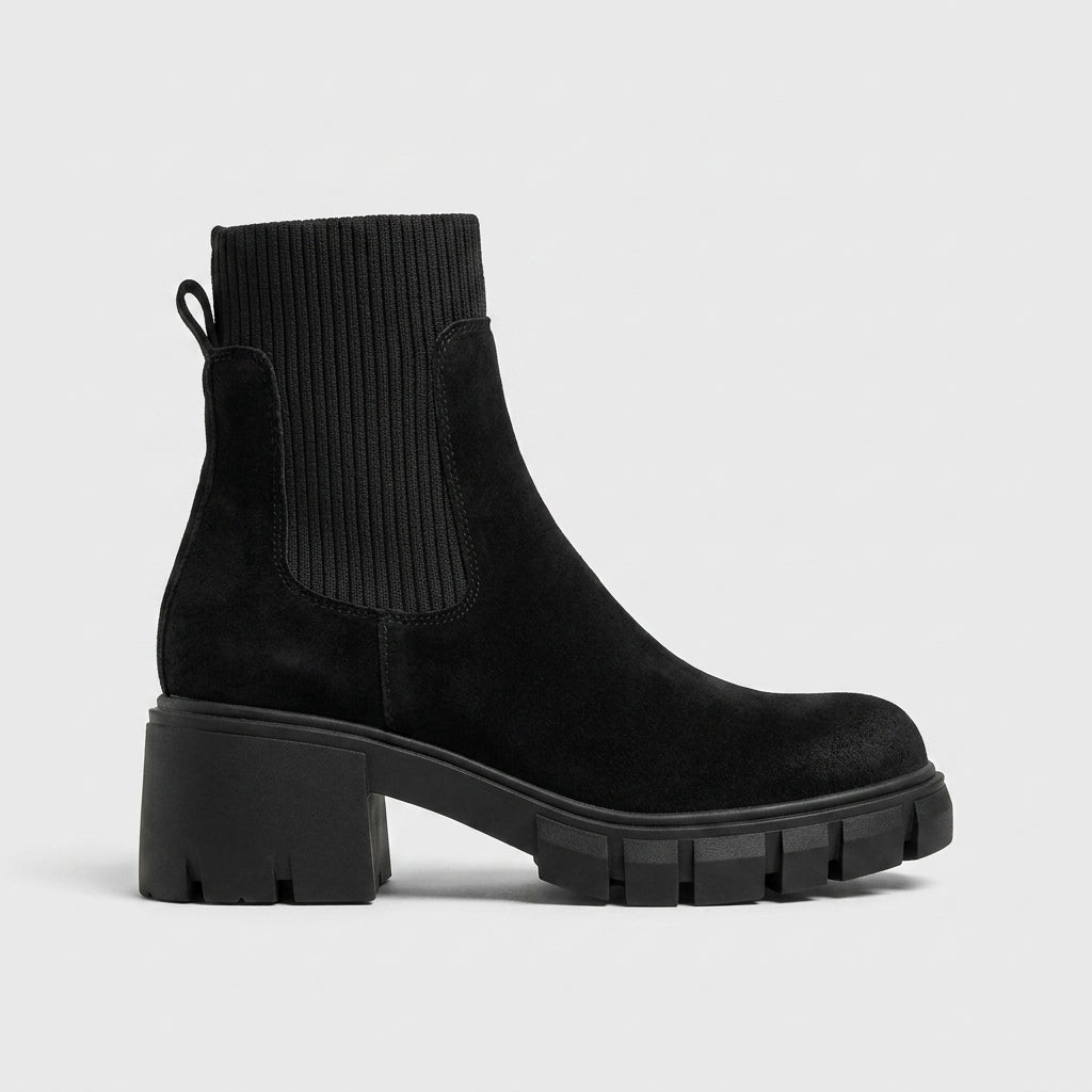 Women's Ankle Boots Chelsea Block Heel Lug Sole Slip-On