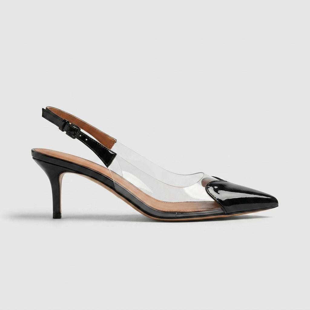 Women's Heels Slingback Transparent Heart Toe Pointed Stilettos