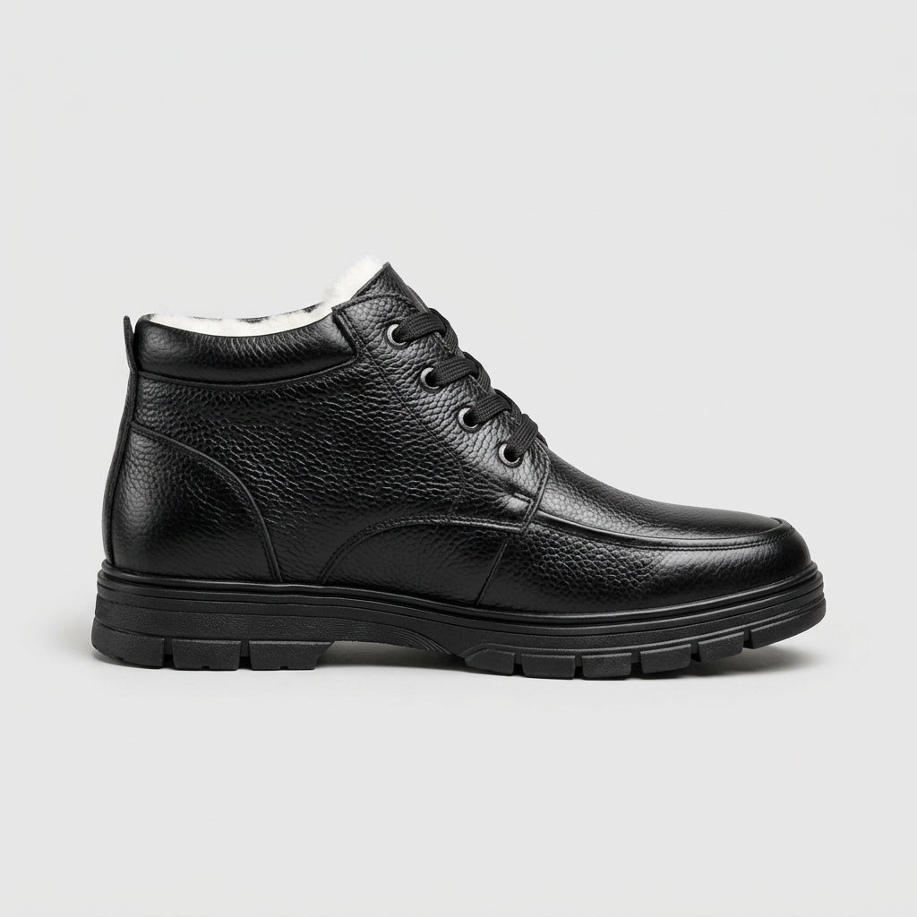 Men’s Leather High-Top Lace-Up Boots with Fleece Lining