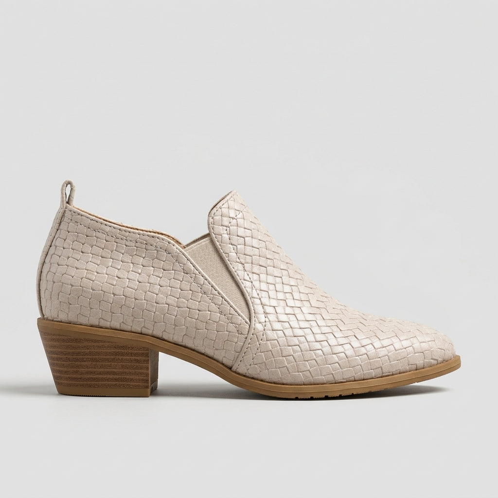 Women's Ankle Boots Woven Texture Block Heel Slip-On