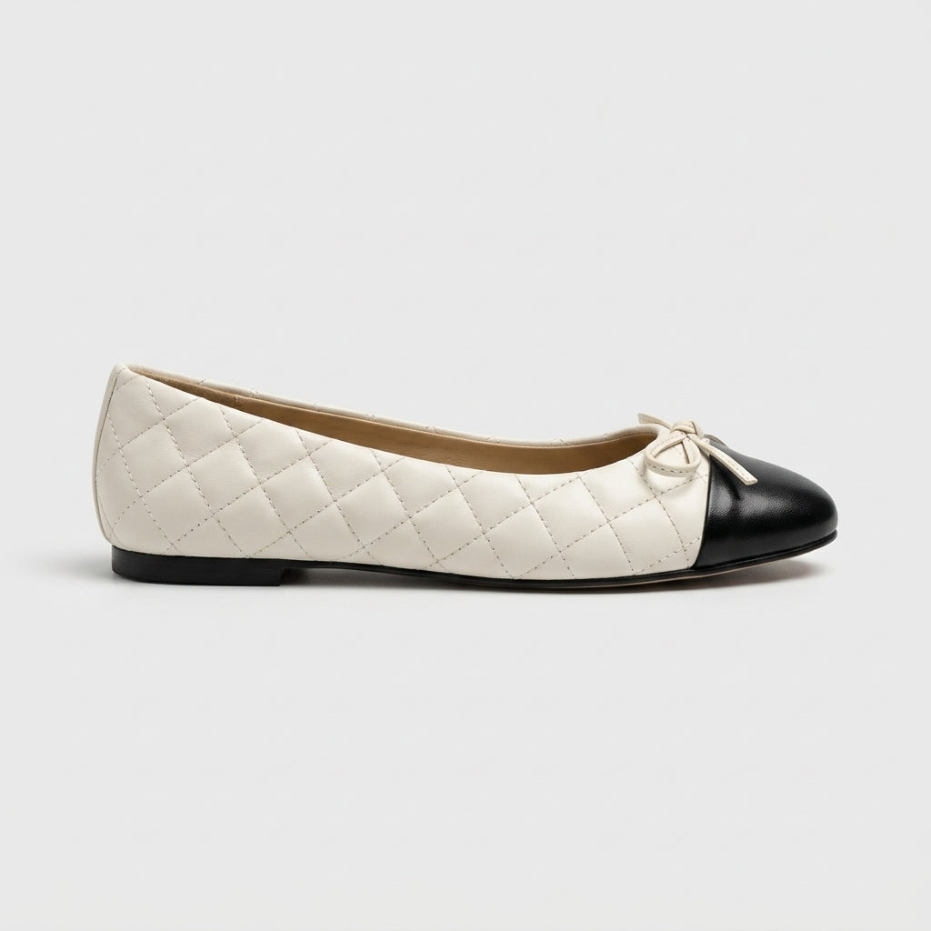 Women's Ballet Flats Quilted Cap Toe Bow Detail Slip-On