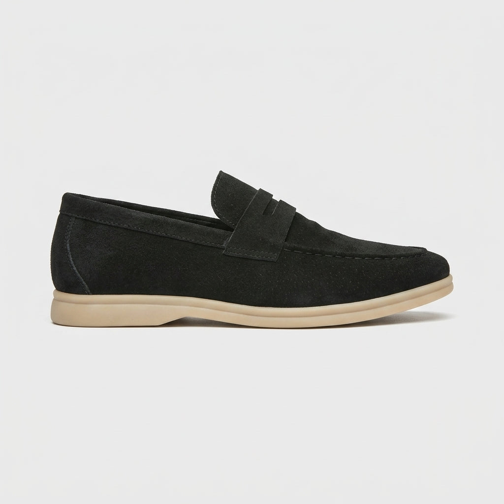 Men's Penny Loafers Suede Moc-Toe Slip-On Flat Sole