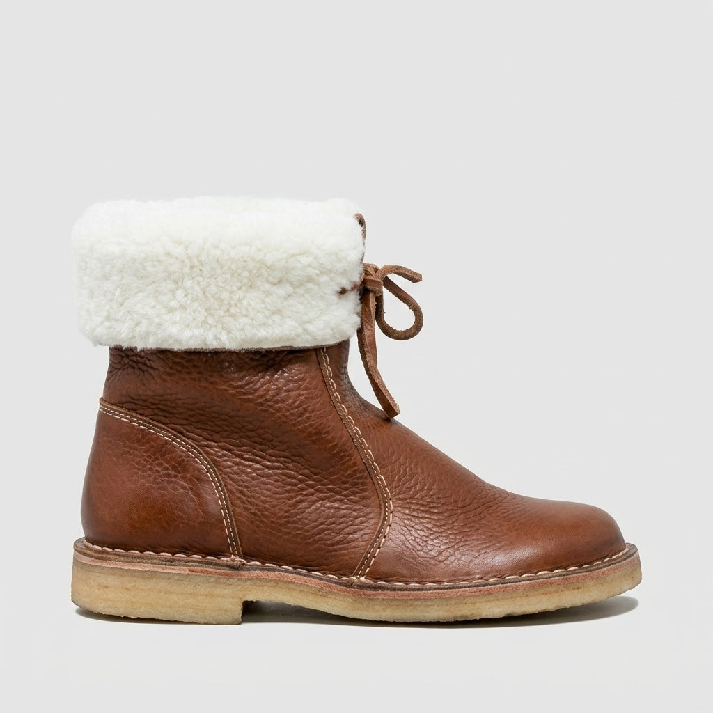 Women's Ankle Boots Faux Fur Lined Lace-Up Flat Crepe Sole