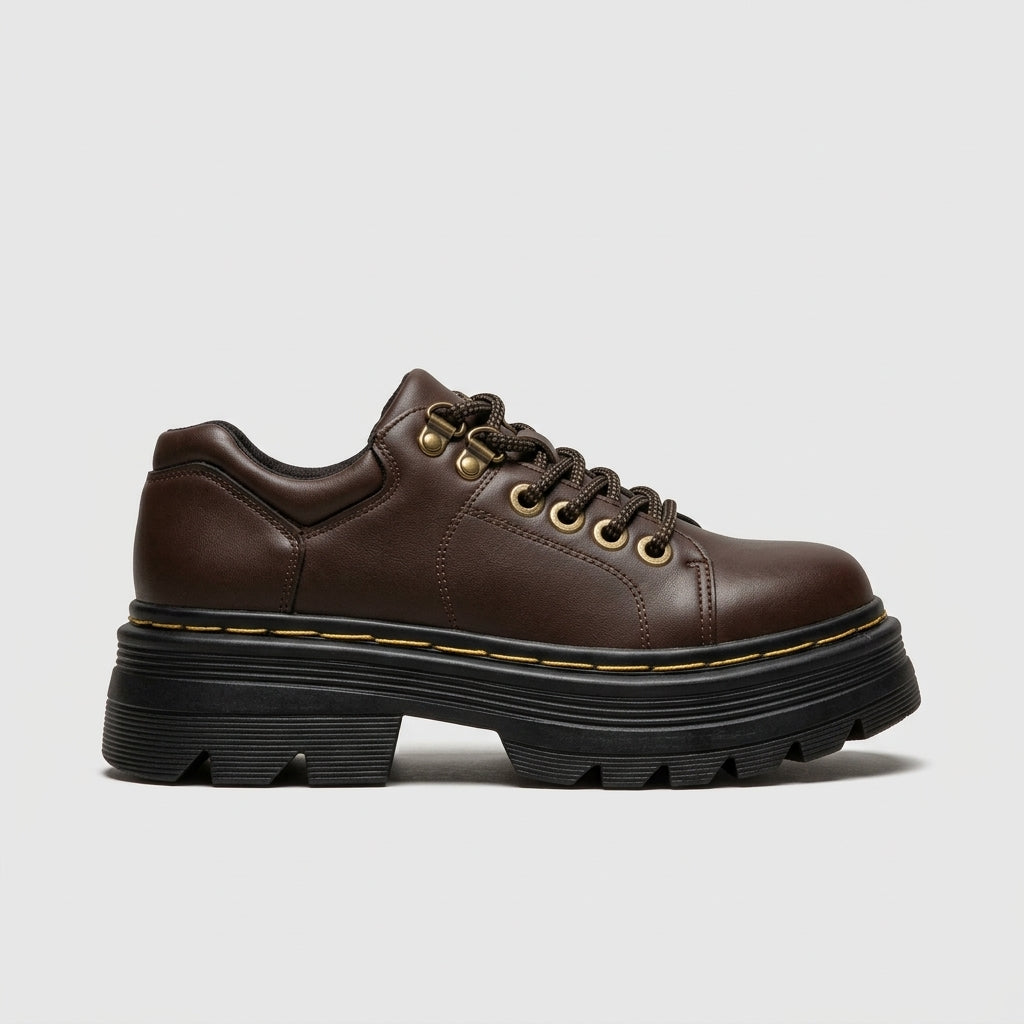 Women's Platform Shoes Leather Lace-Up Chunky Lug Sole