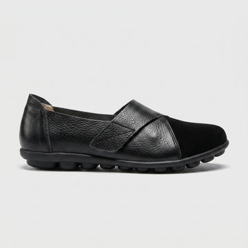 Women's Flats Slip-On Leather Panel Ridged Sole Round Toe