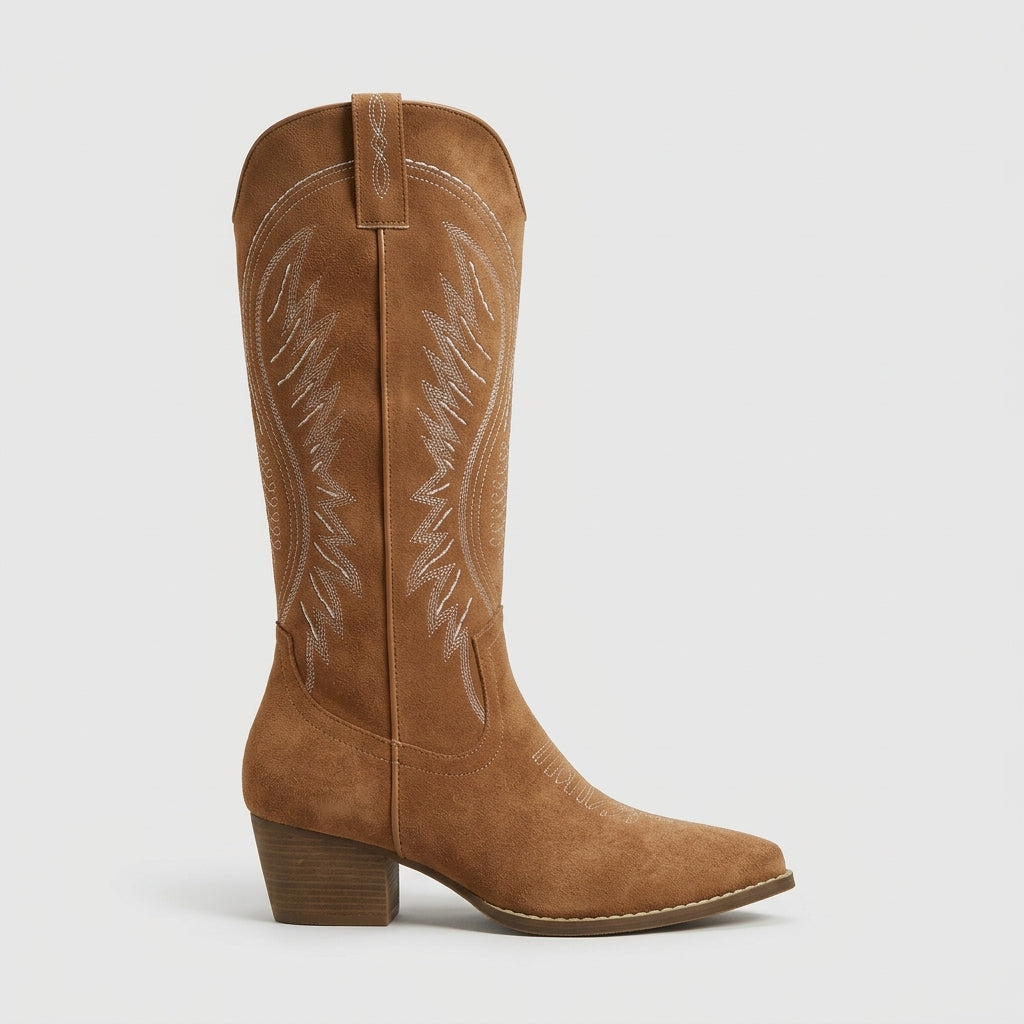 Women's Knee High Boots Embroidered Western Block Heel Pointed Toe