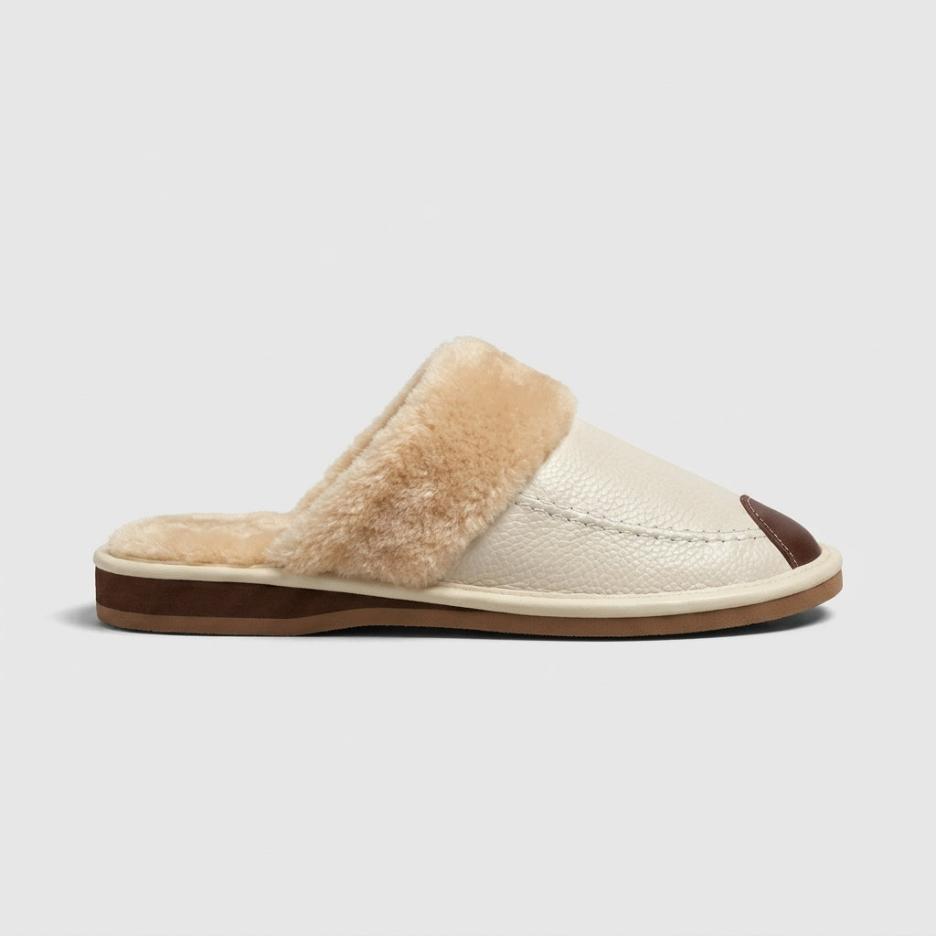 Women's Slippers Closed-Toe Faux-Fur Lined Open-Back Flat Sole