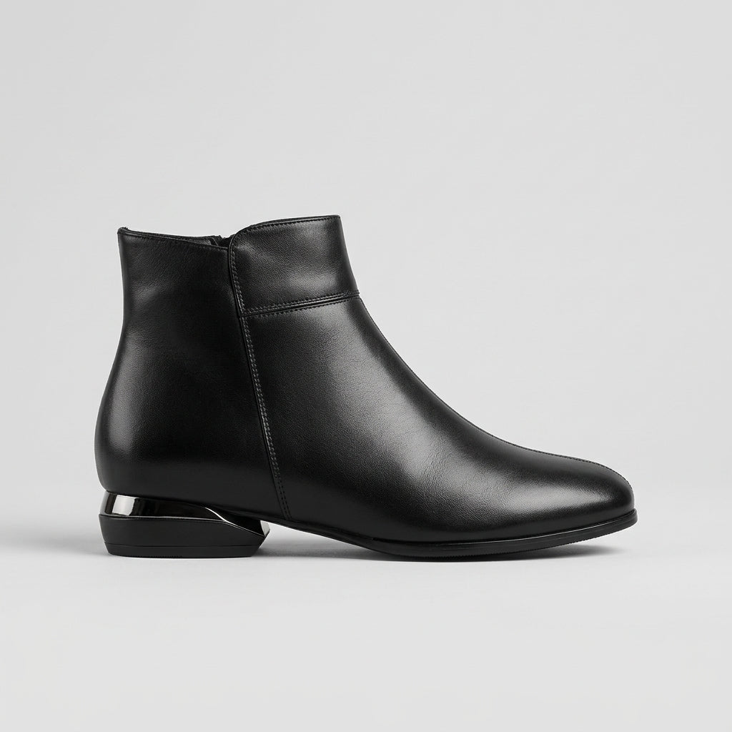 Women's Ankle Boots Block Heel Zip Closure Leather Upper