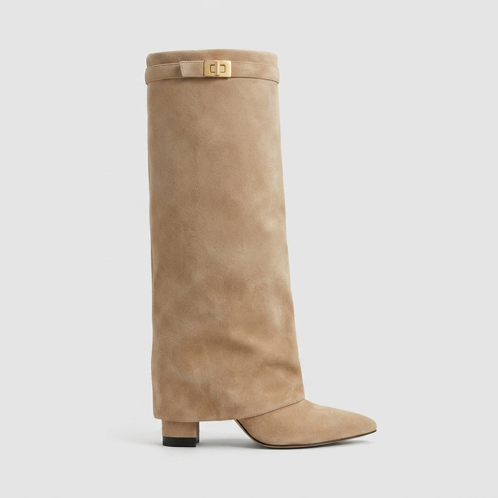 Women's Suede Knee High Boots - Pointed Toe - Side Zip