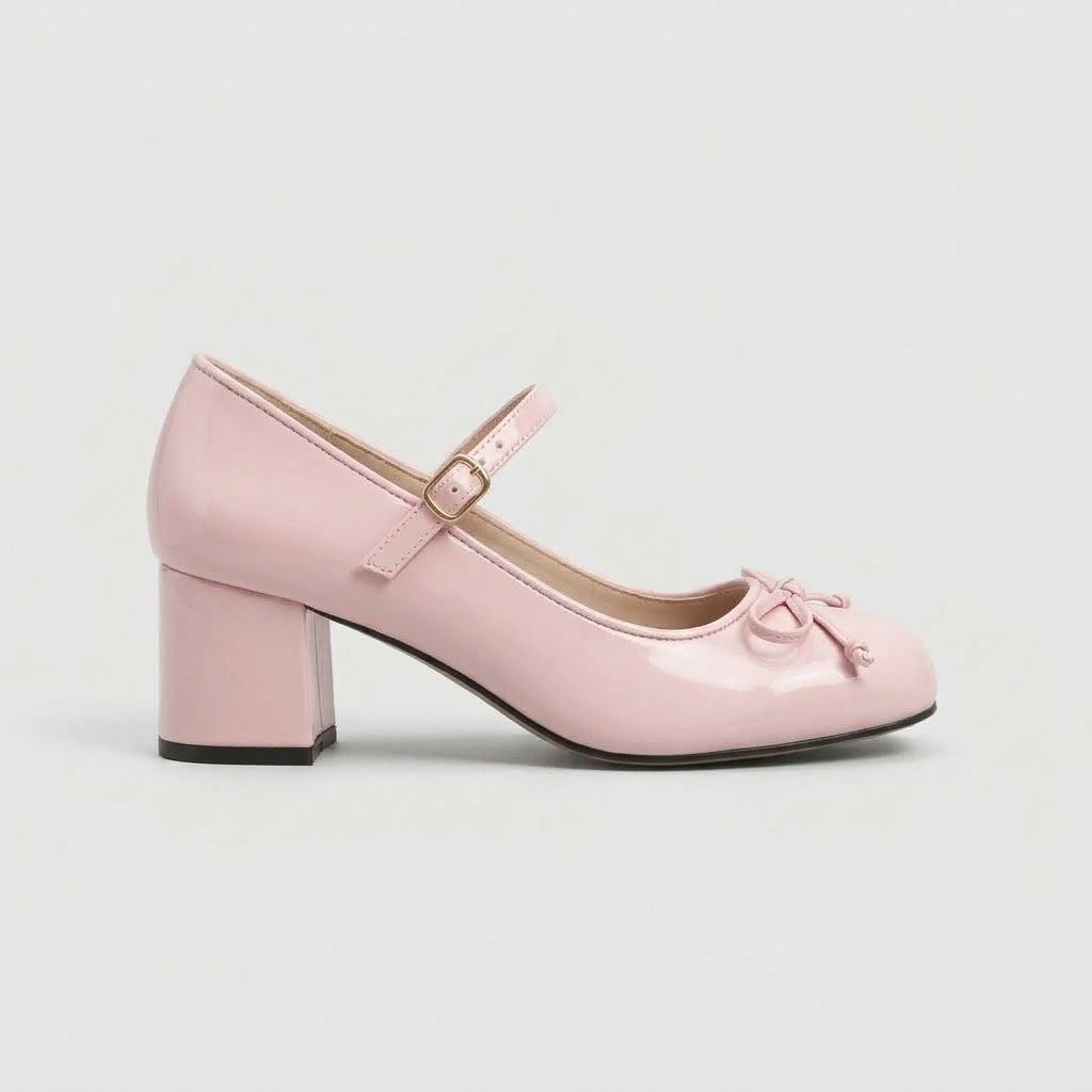 Women's Mary Jane Heels Round Toe Block Heel Bow Ankle Strap