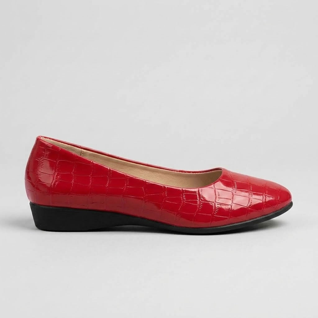 Women's Flats Round Toe Low Wedge Croc-Embossed Slip-On