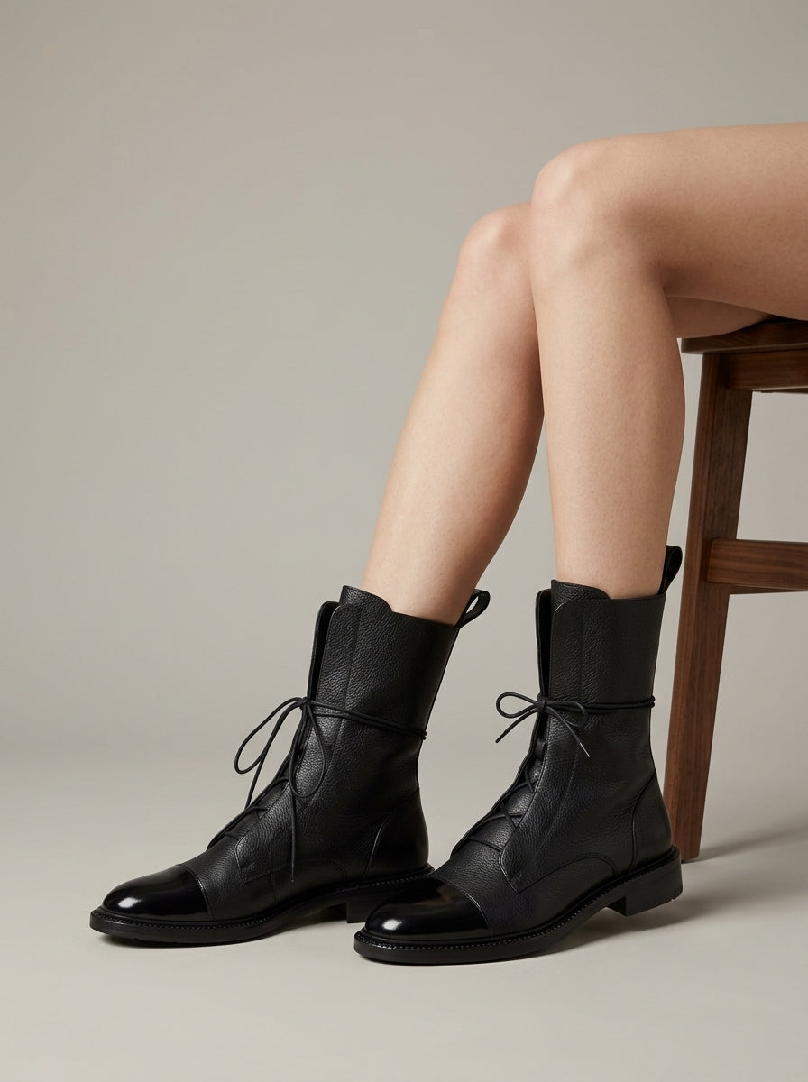 Women's Boots Mid-Calf Lace-Up Platform Block Heel Vintage Style