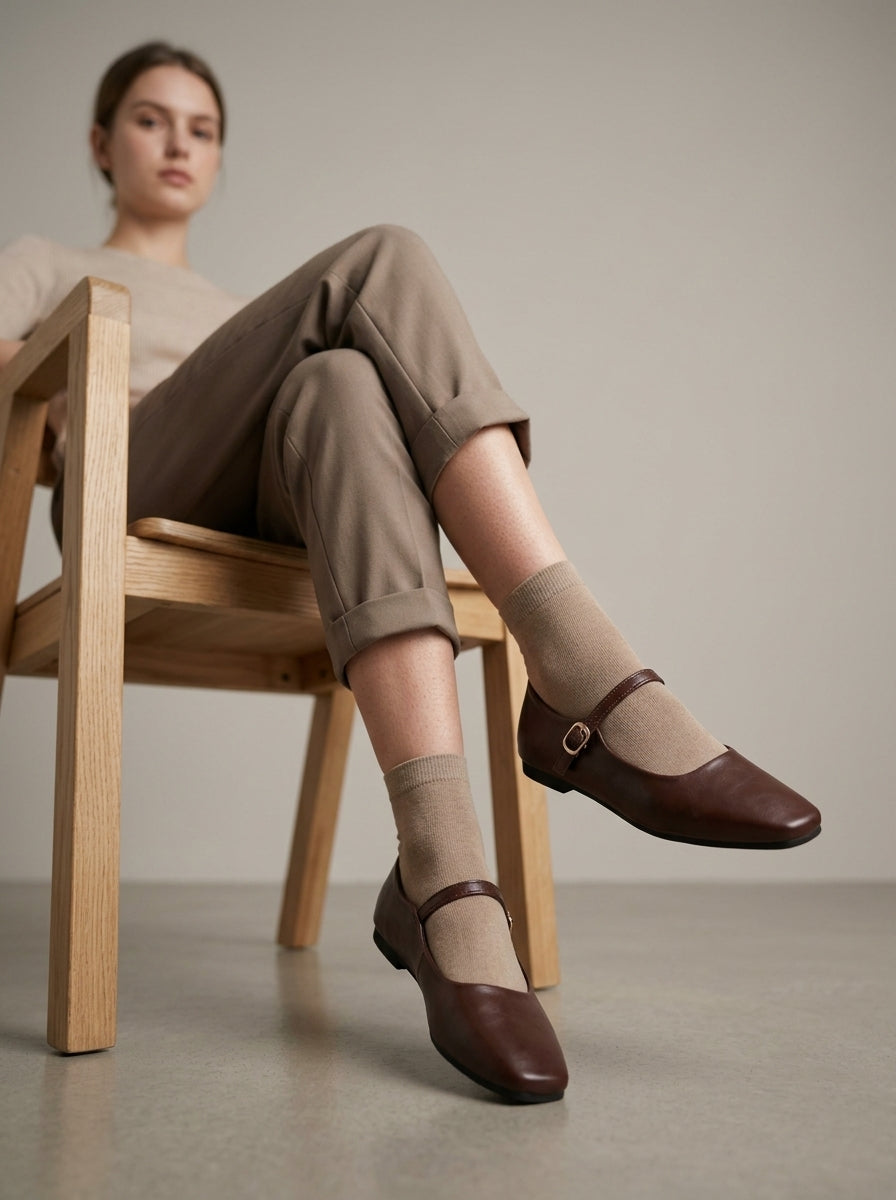 Women's Flats Square Toe Mary Jane Buckle Strap Low Heel