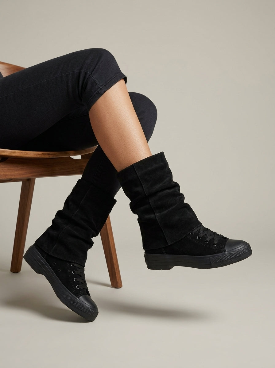 Women's Knee High Boots - Slouchy - Low Block Heel - Suede