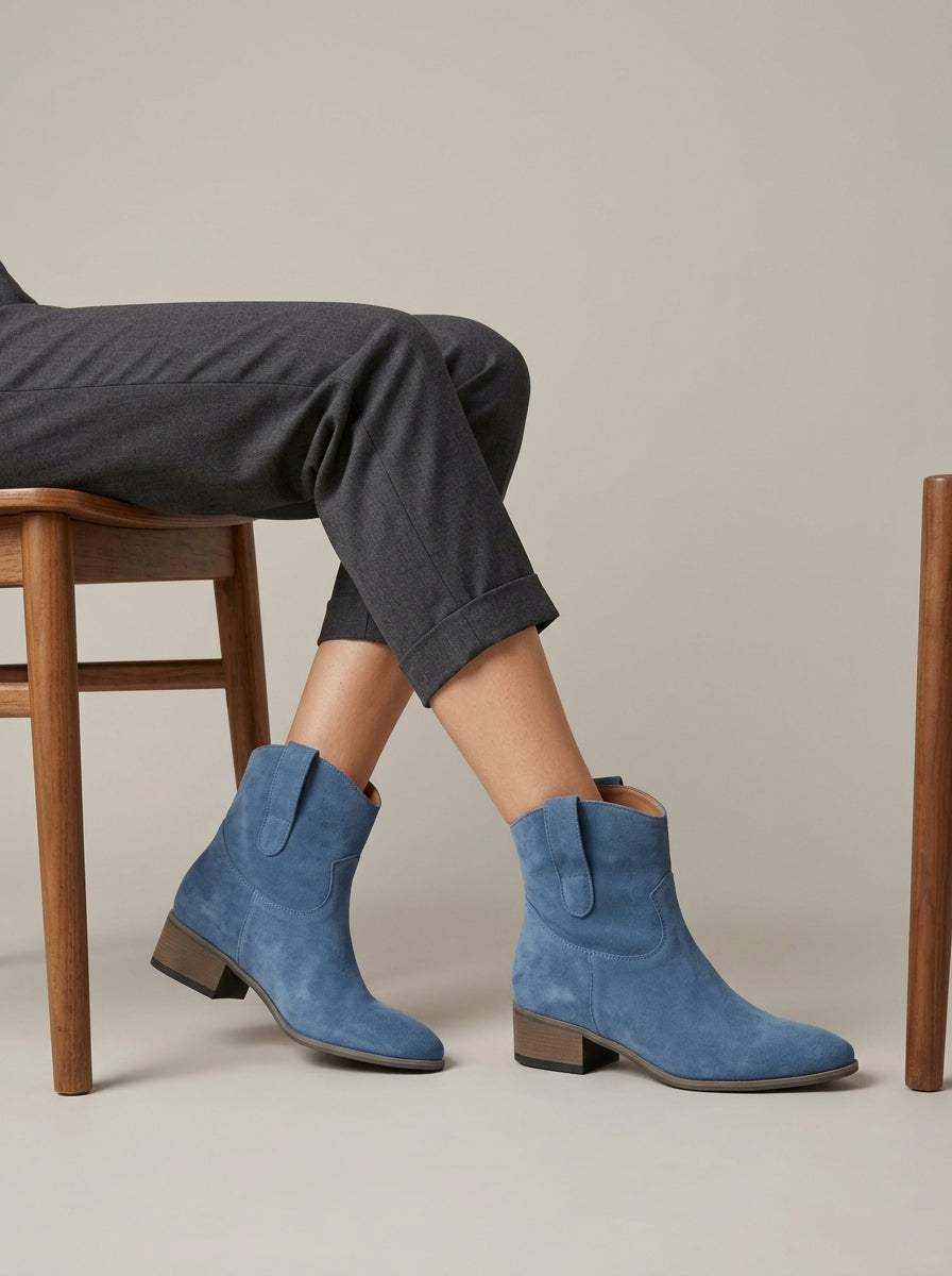 Women's Ankle Boots - Western-Inspired - Low Block Heel - Suede