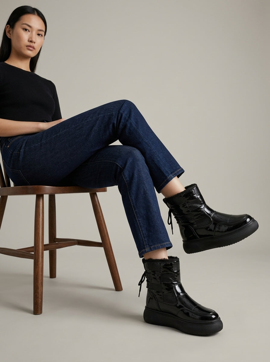 Women's Quilted Ankle Boots with Lace-Up Closure and Platform Sole