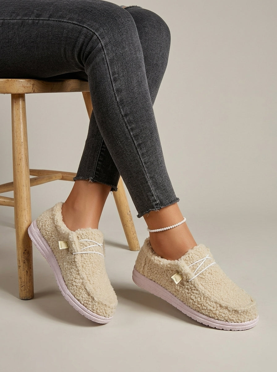 Women's Sherpa Slip-On Shoes with Elastic Lace Detail