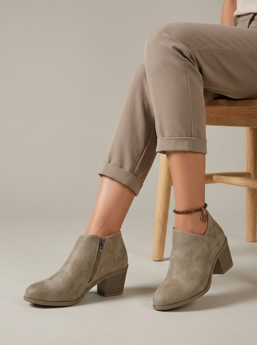 Women's Classic Side Zip Ankle Boots Block Heel Booties