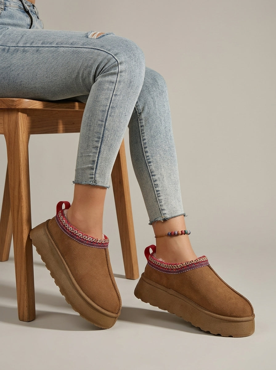 Women's Slippers Platform Slip-On Clog Sherpa-Lined Suede
