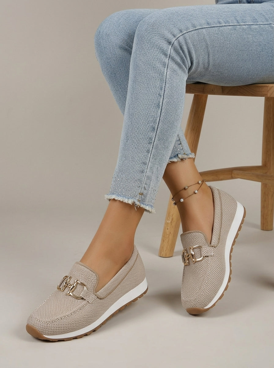 Women's Slip-On Loafers with Buckle-Link Accent and Platform Sole