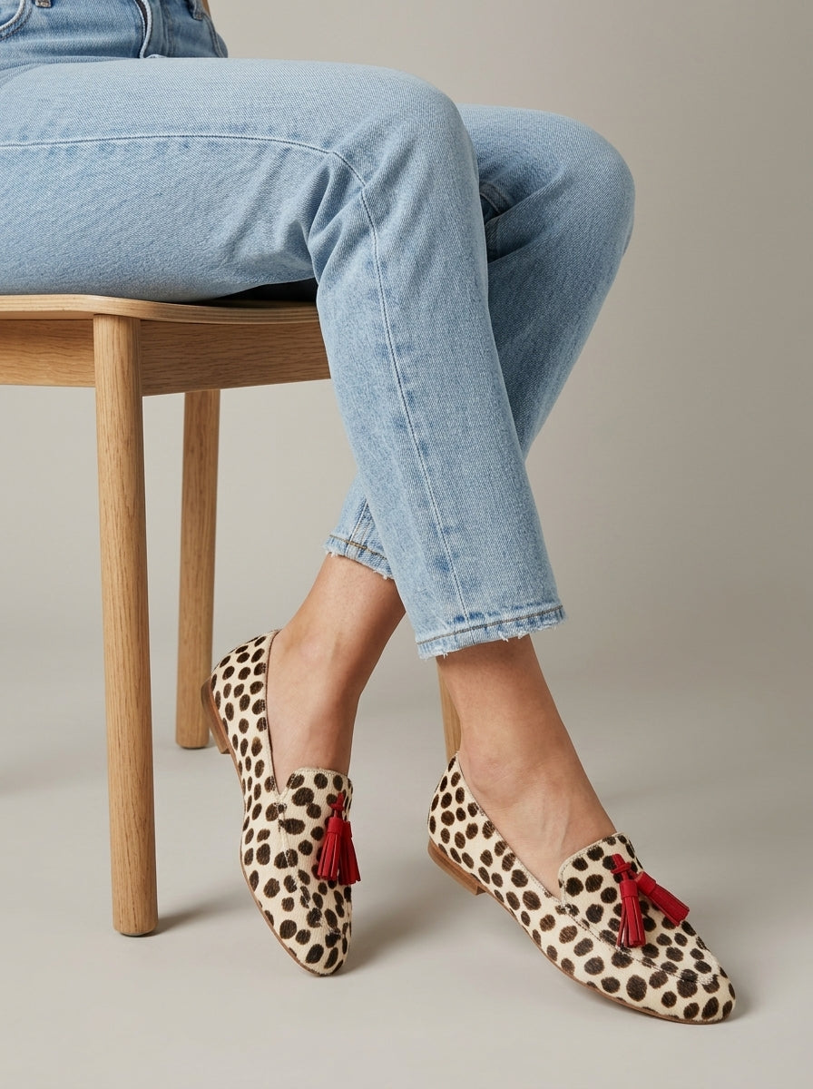 Women's Loafers - Leopard Print - Tassel Detail - Slip-On