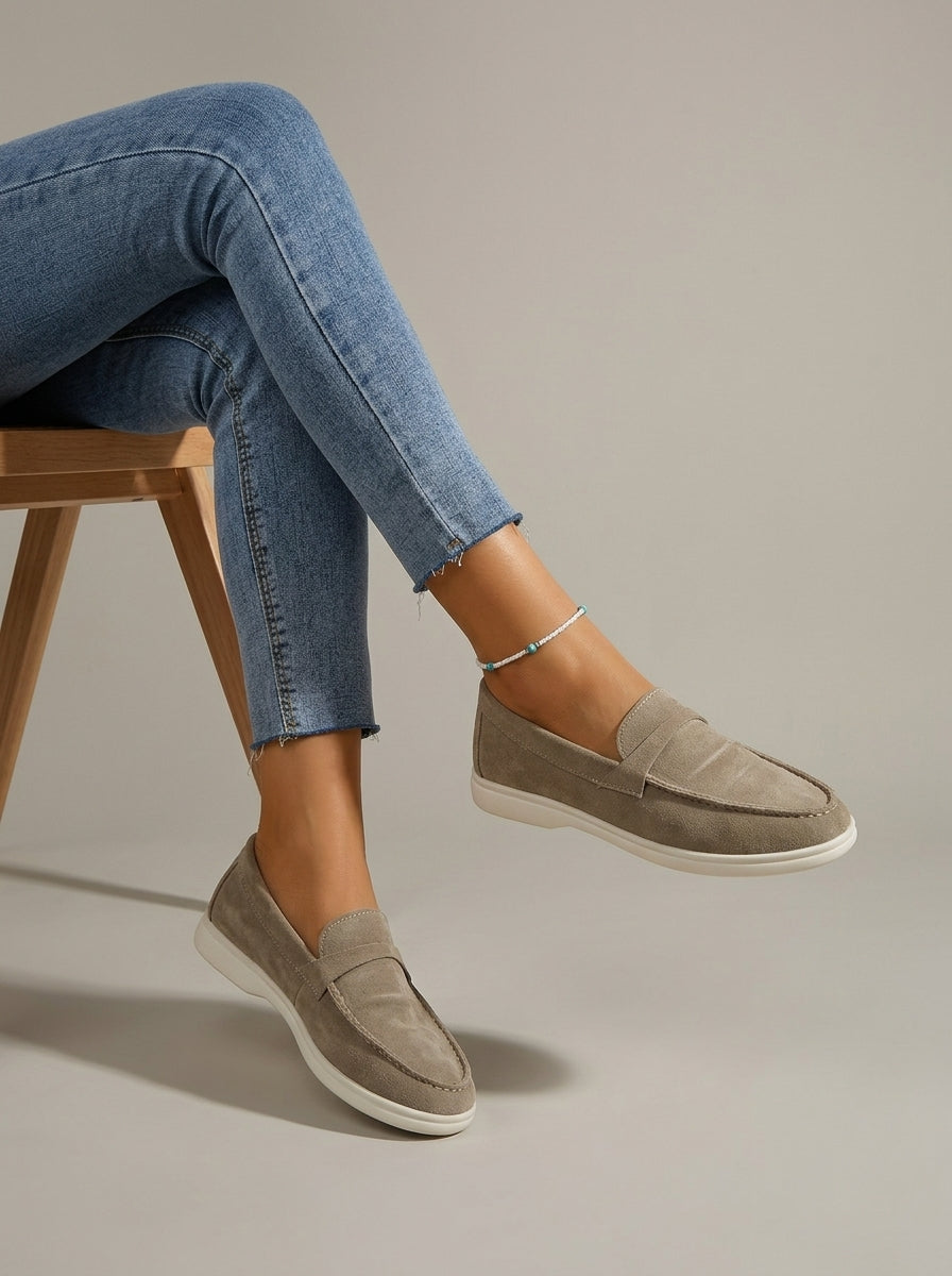 Women's Penny Loafers Suede Slip-On Moccasin Stitching