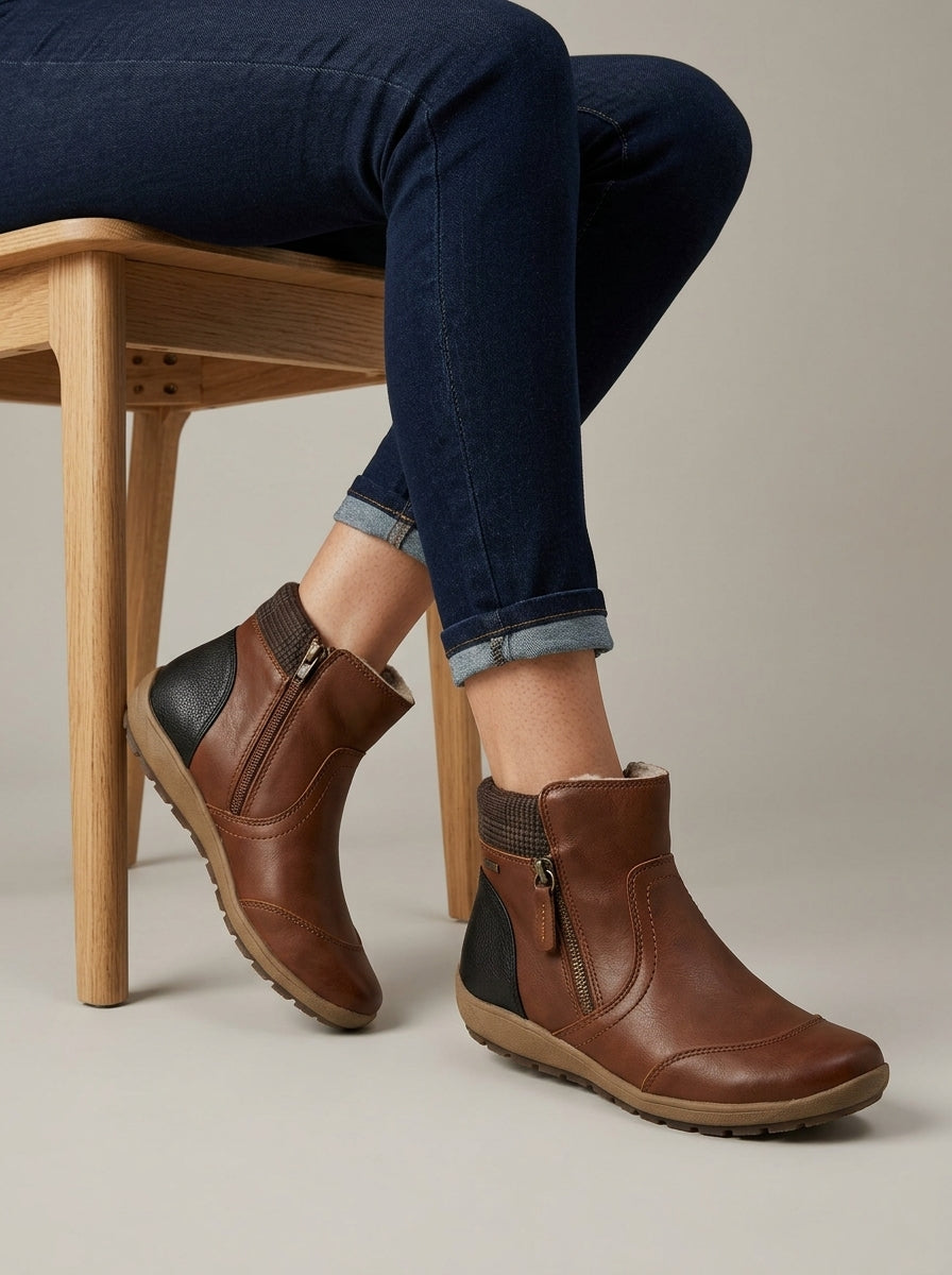 Women's Ankle Boots Side-Zip Knit-Collar Flat Sole Round-Toe