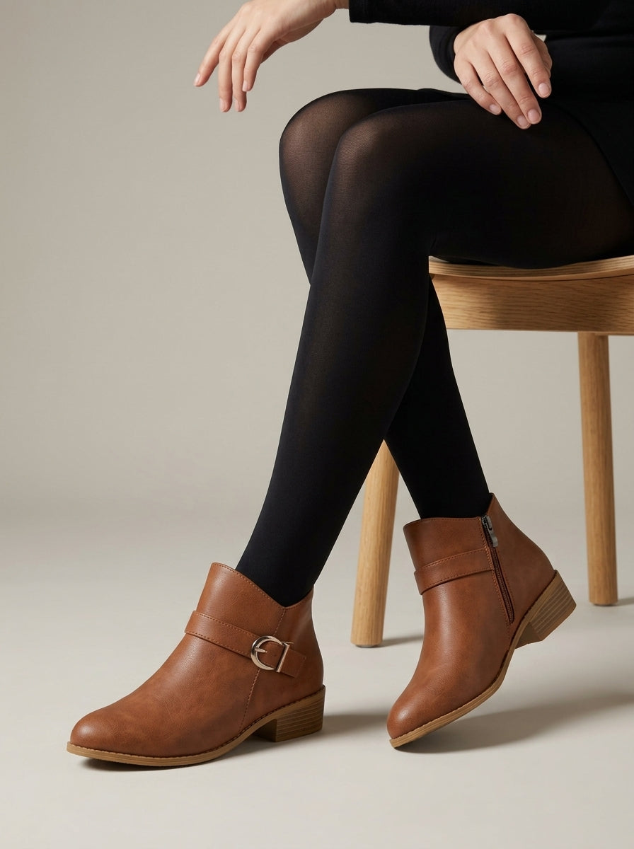Women's Ankle Boots Pointed Toe Side-Zip Block Heel